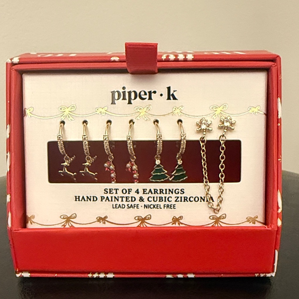 Piper K Christmas Earrings.  Set of 4.  Brand New!